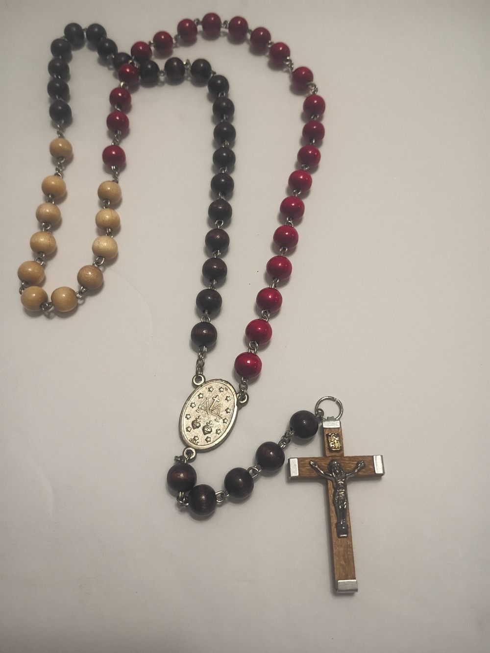 Multi-Color Wooden Bead Rosary with Crucifix Made In Italy Catholic